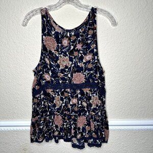 American Eagle Outfitters BOHO Blue Sleeveless Blouse Tank Top Small Navy Floral